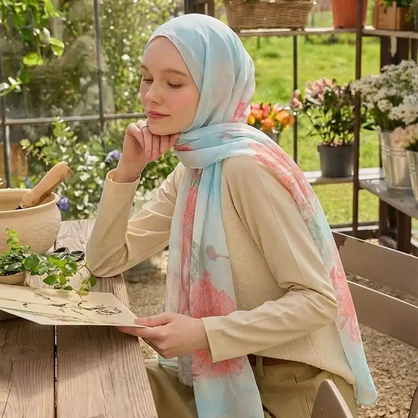 Модная шаль с цветочным принтом, Жоржет, мусульманский хиджаб, платок, бандана, шарф, летний пляжный солнцезащитный крем, тонкий шарф 160*50 см
Модная шаль с цветочным принтом, Жоржет, мусульманский хиджаб, платок, бандана, шарф, летний пляжный солнцезащитный крем, тонкий шарф 160*50 см