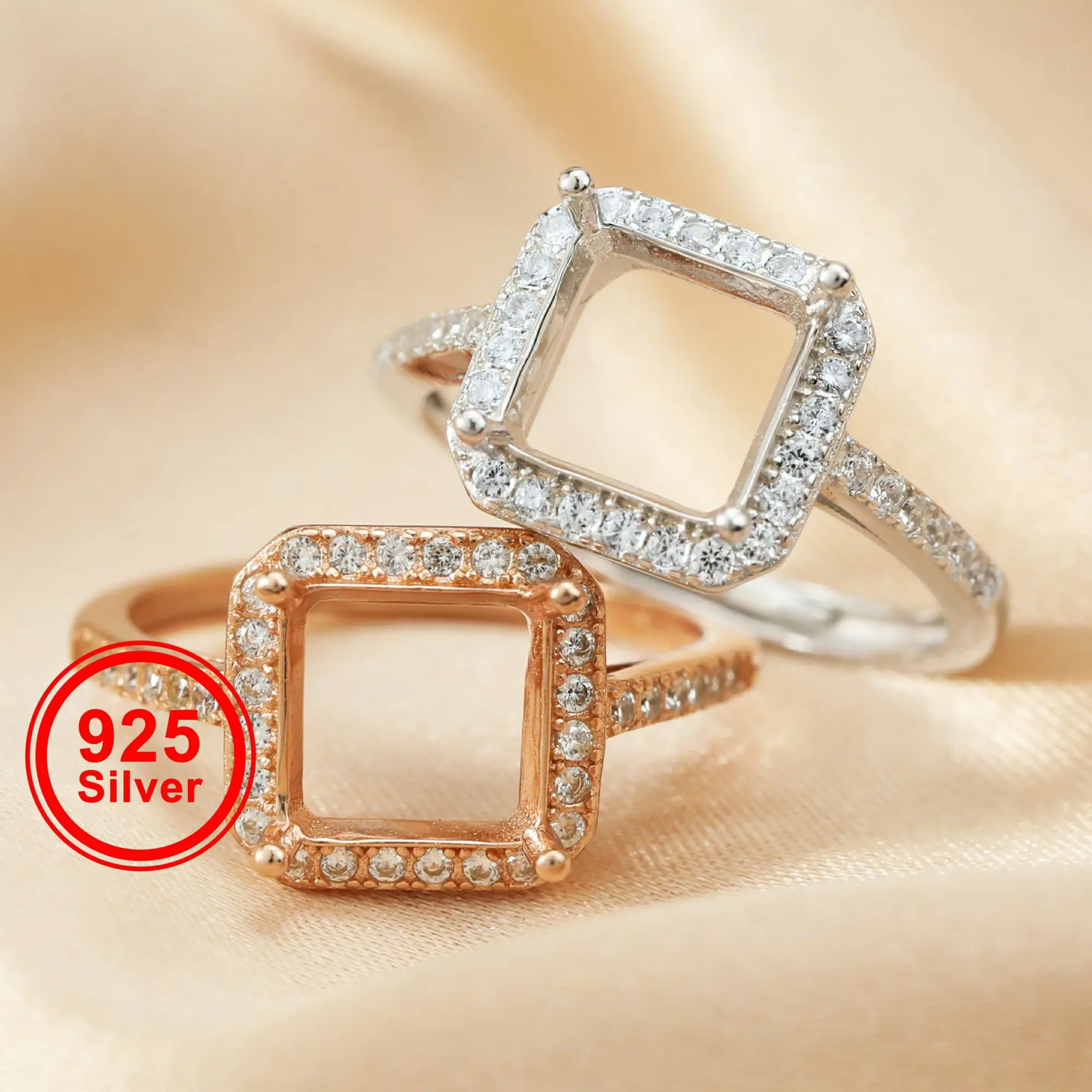 8MM Square Prong Ring Settings Solid 925 Sterling Silver Rose Gold Plated DIY Adjustable Ring Bezel for Gemstone 1294214 
8MM Square Prong Ring Settings Solid 925 Sterling Silver Rose Gold Plated DIY Adjustable Ring Bezel for Gemstone 1294214