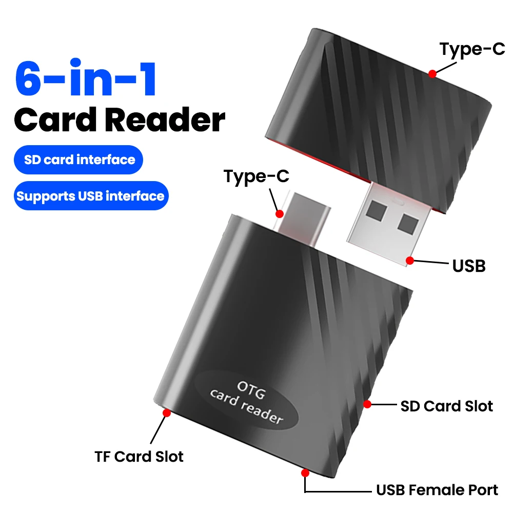 6-in-1 USB Type C Card Reader Adapter High Speed Read SD TF Memory Card USB Flash Drive Cardreader For Phones Computers iPad
6-in-1 USB Type C Card Reader Adapter High Speed Read SD TF Memory Card USB Flash Drive Cardreader For Phones Computers iPad