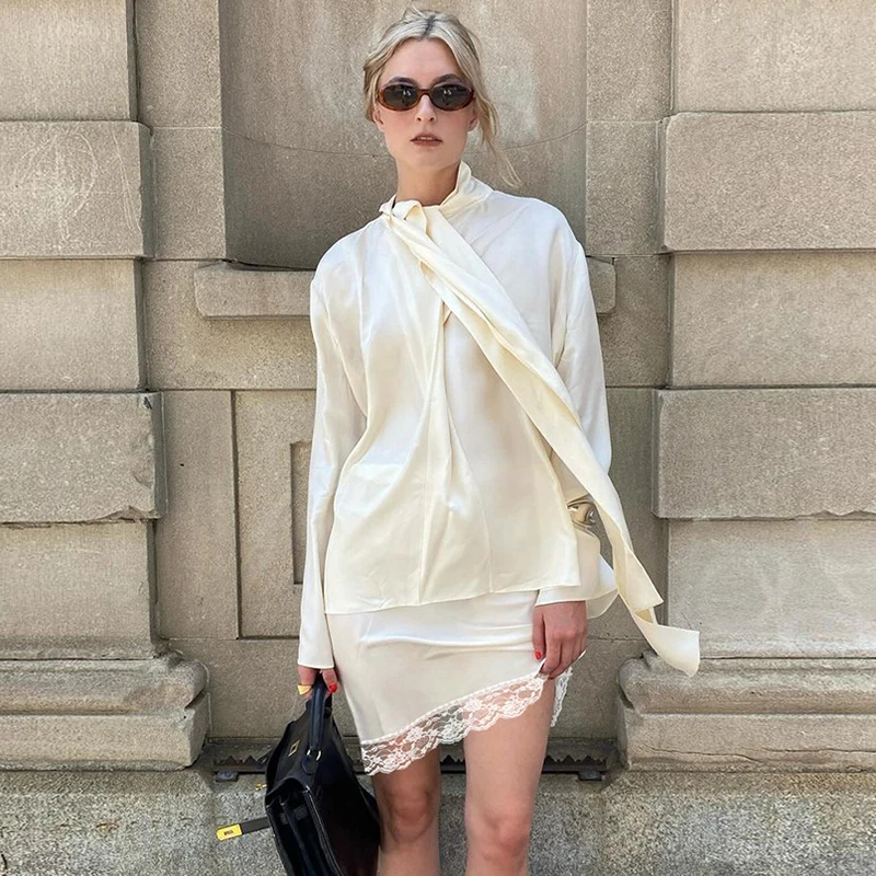 Tuularose Lace Border Mini Skirt Set Women's Lace Up Long Sleeve Shirt High Waist Skirt Set Female Elegant Office Lady Skirt Set
Tuularose Lace Border Mini Skirt Set Women's Lace Up Long Sleeve Shirt High Waist Skirt Set Female Elegant Office Lady Skirt Set