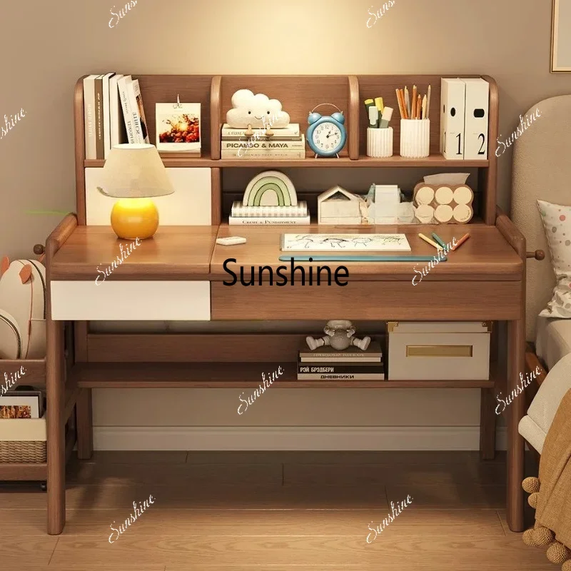 Solid wood desk Study table with bookshelf Integrated liftable Flip writing deskTJ
Solid wood desk Study table with bookshelf Integrated liftable Flip writing deskTJ