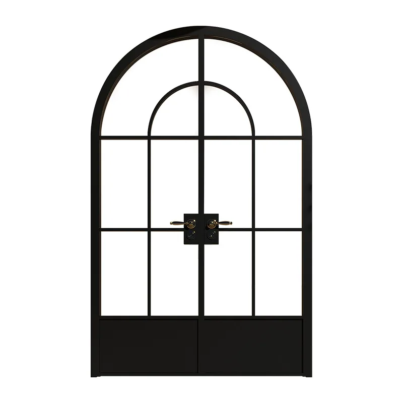 Retro style black aluminum double door circular arc arch old steel window opposite door
Retro style black aluminum double door circular arc arch old steel window opposite door