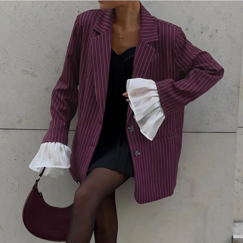 Women's Autumn Stripe Blazers Jackets Dressy Casual Flare Long Sleeve Lapel Fashion Work Coat Loose Business Outerwear
Women's Autumn Stripe Blazers Jackets Dressy Casual Flare Long Sleeve Lapel Fashion Work Coat Loose Business Outerwear