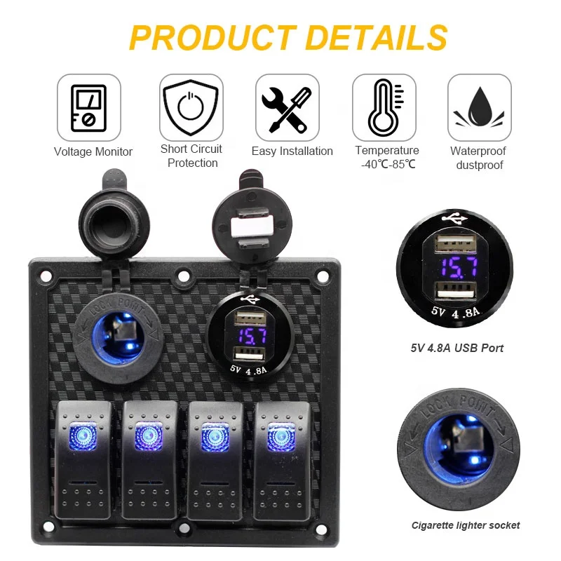 Waterproof 12V 24V Led Light Push Button Toggle 4 Gang Electrical Car Rocker Boat Marine Control Switch Panel Socket
Waterproof 12V 24V Led Light Push Button Toggle 4 Gang Electrical Car Rocker Boat Marine Control Switch Panel Socket