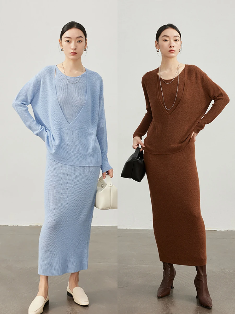 TINNTINN Wool Blend Knitted Vest Dress Big V-Neck Two-Piece Set Fashionable Lazy Style Silk Wool Blend Modern Style Long Sleeve
TINNTINN Wool Blend Knitted Vest Dress Big V-Neck Two-Piece Set Fashionable Lazy Style Silk Wool Blend Modern Style Long Sleeve