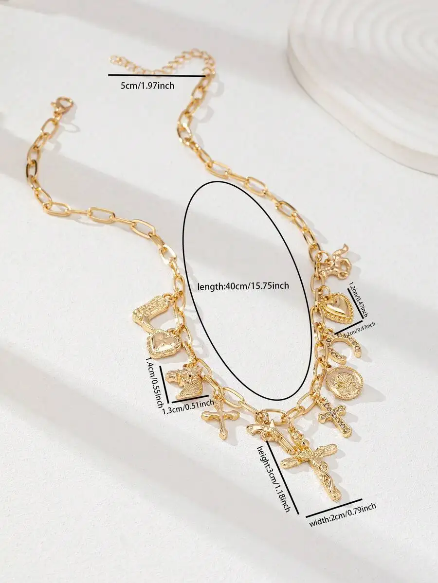 Золотистое массивное ожерелье-цепочка с подвесками в виде креста, сердца, подковы и в стиле вестерн для женщин
Золотистое массивное ожерелье-цепочка с подвесками в виде креста, сердца, подковы и в стиле вестерн для женщин