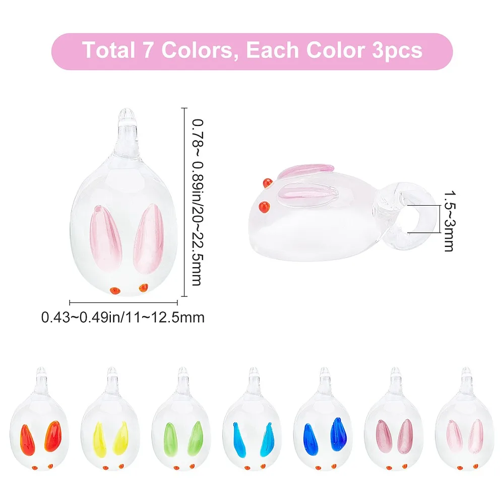 Handmade Lampwork Pendants Rabbit Mixed Color 20~22.5x11~12.5x7.5~9mm Hole: 1.5~3mm 7 colors 3pcs/color 21pcs/box
Handmade Lampwork Pendants Rabbit Mixed Color 20~22.5x11~12.5x7.5~9mm Hole: 1.5~3mm 7 colors 3pcs/color 21pcs/box