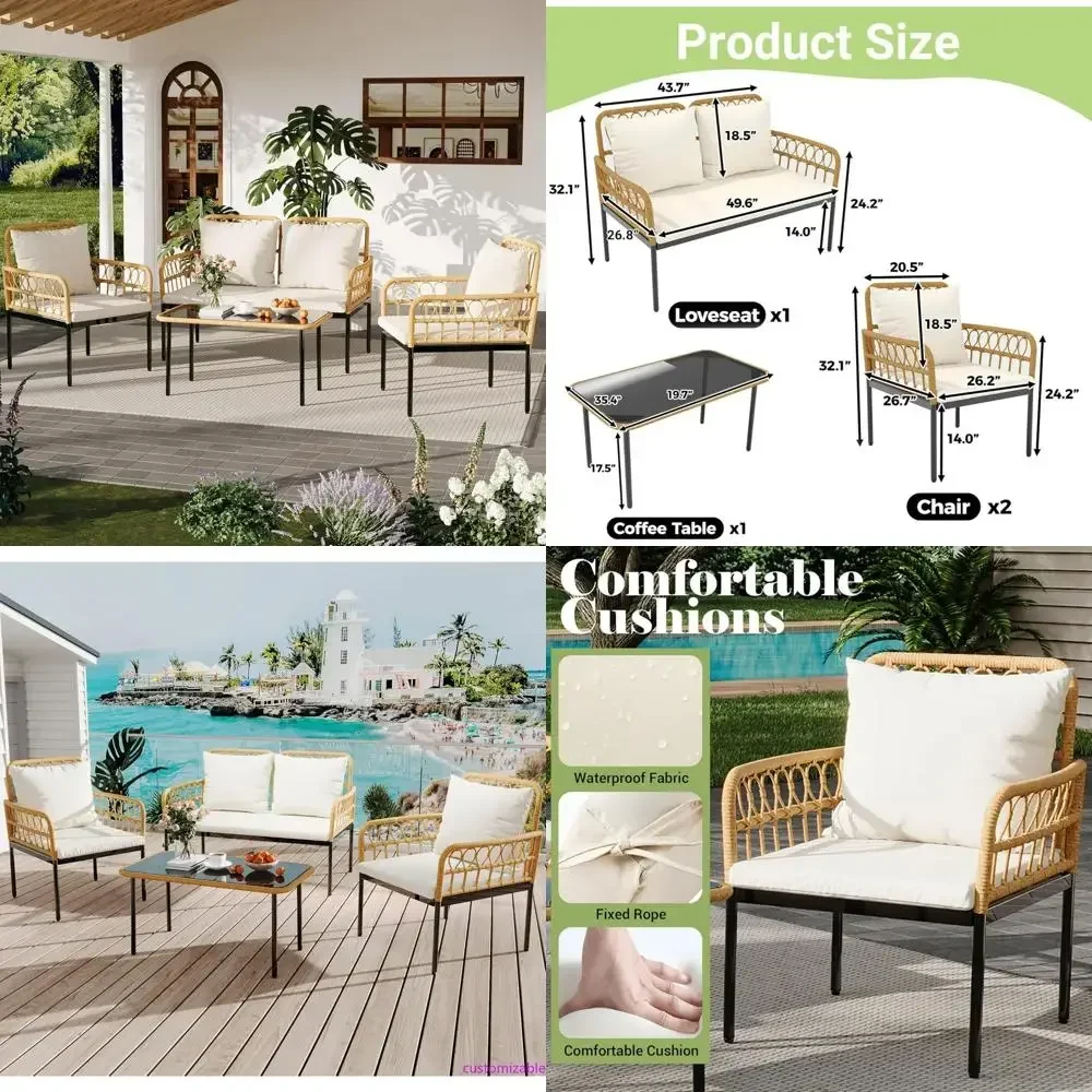 Комплект уличной мебели для патио: 4-местный диван из искусственного ротанга, стулья, стеклянный кофейный столик, стальной каркас
Комплект уличной мебели для патио: 4-местный диван из искусственного ротанга, стулья, стеклянный кофейный столик, стальной каркас