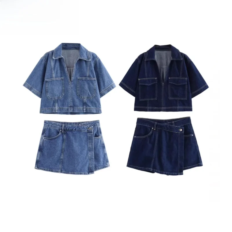 ZBZR Autumn New Women's Faion Set Collar ort Sve Denim irt And Double Breasted Skirt Pants Polyester Fiber or...
ZBZR Autumn New Women's Faion Set Collar ort Sve Denim irt And Double Breasted Skirt Pants Polyester Fiber or...