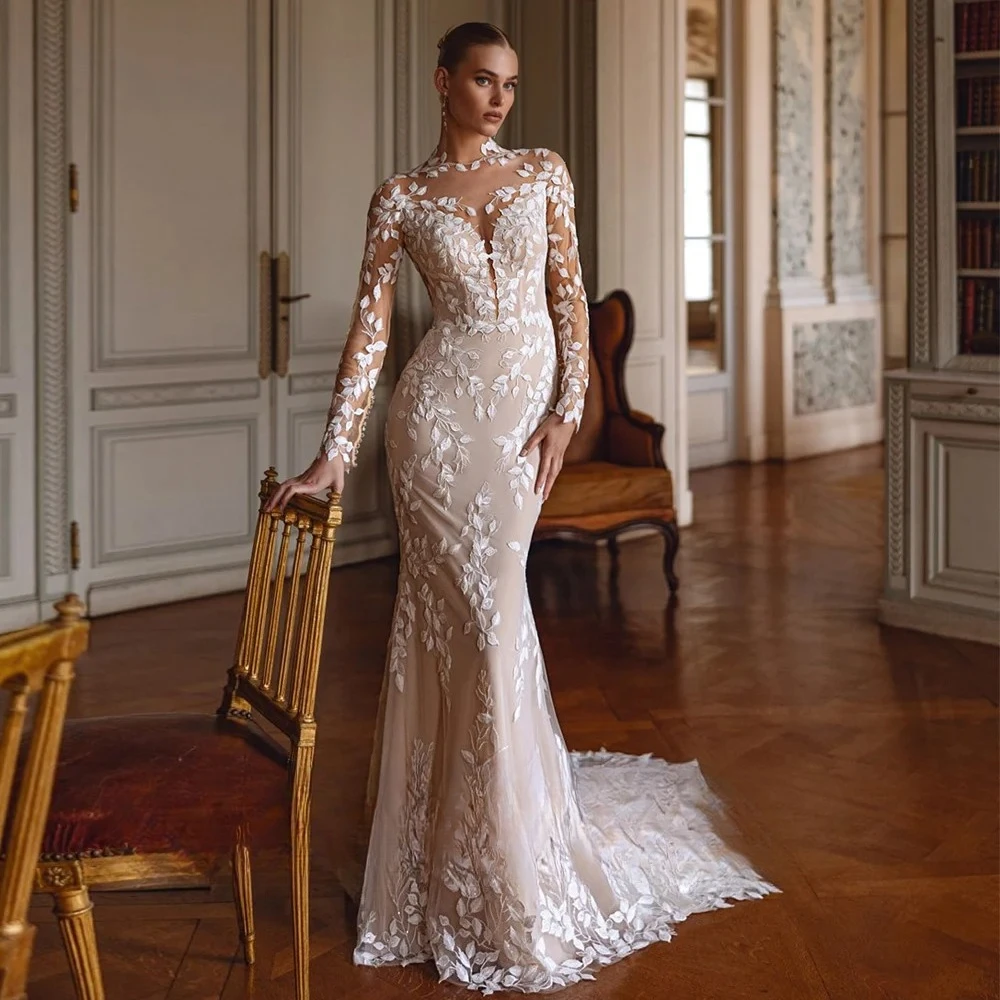 Gorgeous Mermaid Wedding Dress for Bride Long Sleeves Round Neck Applique Sweep Train Illusion Back Bridal Gown vestido de novia
Gorgeous Mermaid Wedding Dress for Bride Long Sleeves Round Neck Applique Sweep Train Illusion Back Bridal Gown vestido de novia