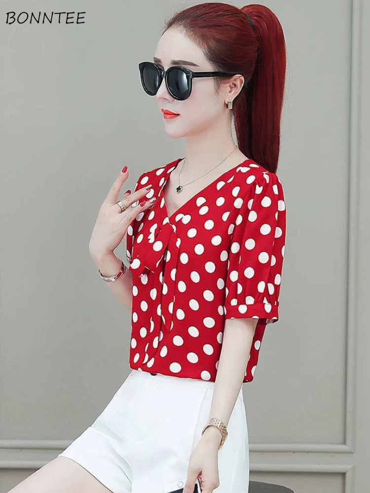 Блузка в горошек, женские повседневные топы с v-образным вырезом, бандажный дизайн, нежный Ulzzang, модный офисный женский эстетический универсальный новый Blusas Mujer 
Блузка в горошек, женские повседневные топы с v-образным вырезом, бандажный дизайн, нежный Ulzzang, модный офисный женский эстетический универсальный новый Blusas Mujer