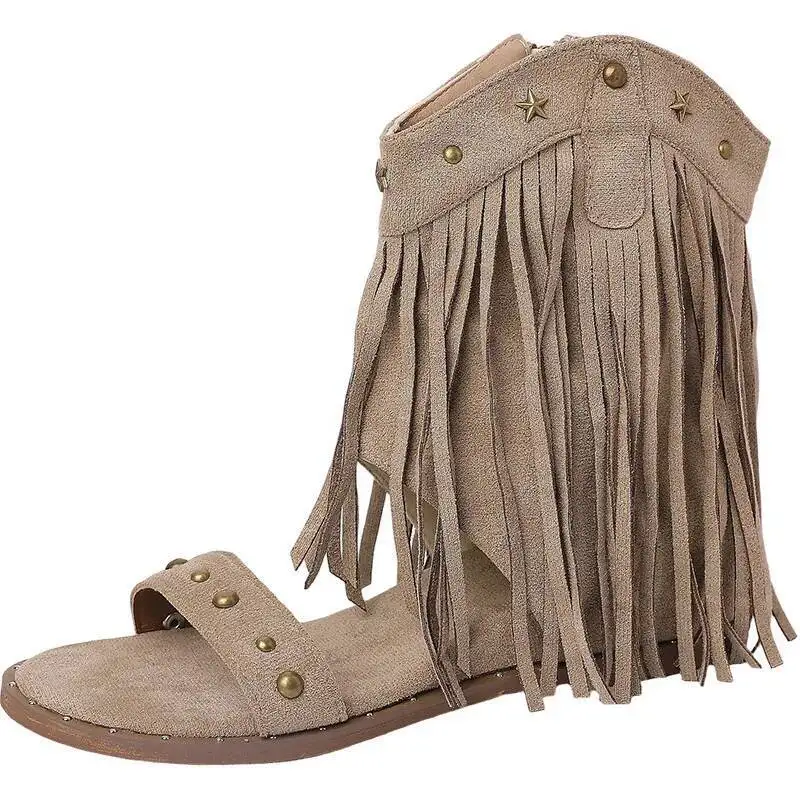 Women Sandals 2025 Summer New Women's Fashionable Retro Rivet Tassel OpenToe Sandals Unique Design Versatile Roman Style Boots
Women Sandals 2025 Summer New Women's Fashionable Retro Rivet Tassel OpenToe Sandals Unique Design Versatile Roman Style Boots