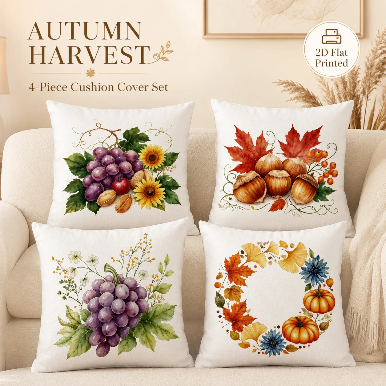 Aesthetic Autumn Harvest 2D Flat Printed Peach Skin Coussin Set Of 4 Cushion Covers Room Decor For Cafe Studio Sofa Pillow
Aesthetic Autumn Harvest 2D Flat Printed Peach Skin Coussin Set Of 4 Cushion Covers Room Decor For Cafe Studio Sofa Pillow