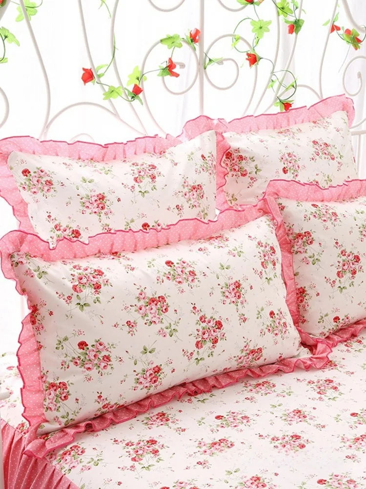 Хлопковые наволочки с цветочным принтом, пара наволочек из чистого хлопка с маленькими цветами и кружевными аксессуарами для постельного белья 
Хлопковые наволочки с цветочным принтом, пара наволочек из чистого хлопка с маленькими цветами и кружевными аксессуарами для постельного белья