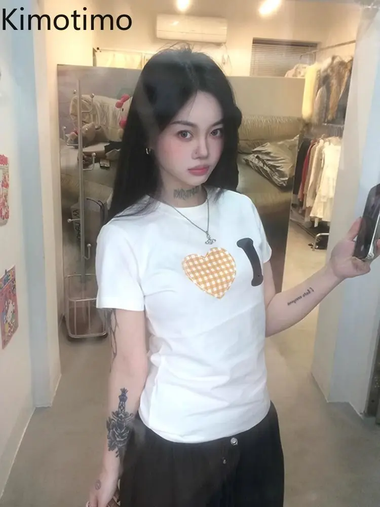 Kimotimo American Retro Heart Plaid Letter Print Short Sleeved T-shirt Women Summer Round Neck Slim Fit Crop Top Y2k Slim Tees
Kimotimo American Retro Heart Plaid Letter Print Short Sleeved T-shirt Women Summer Round Neck Slim Fit Crop Top Y2k Slim Tees