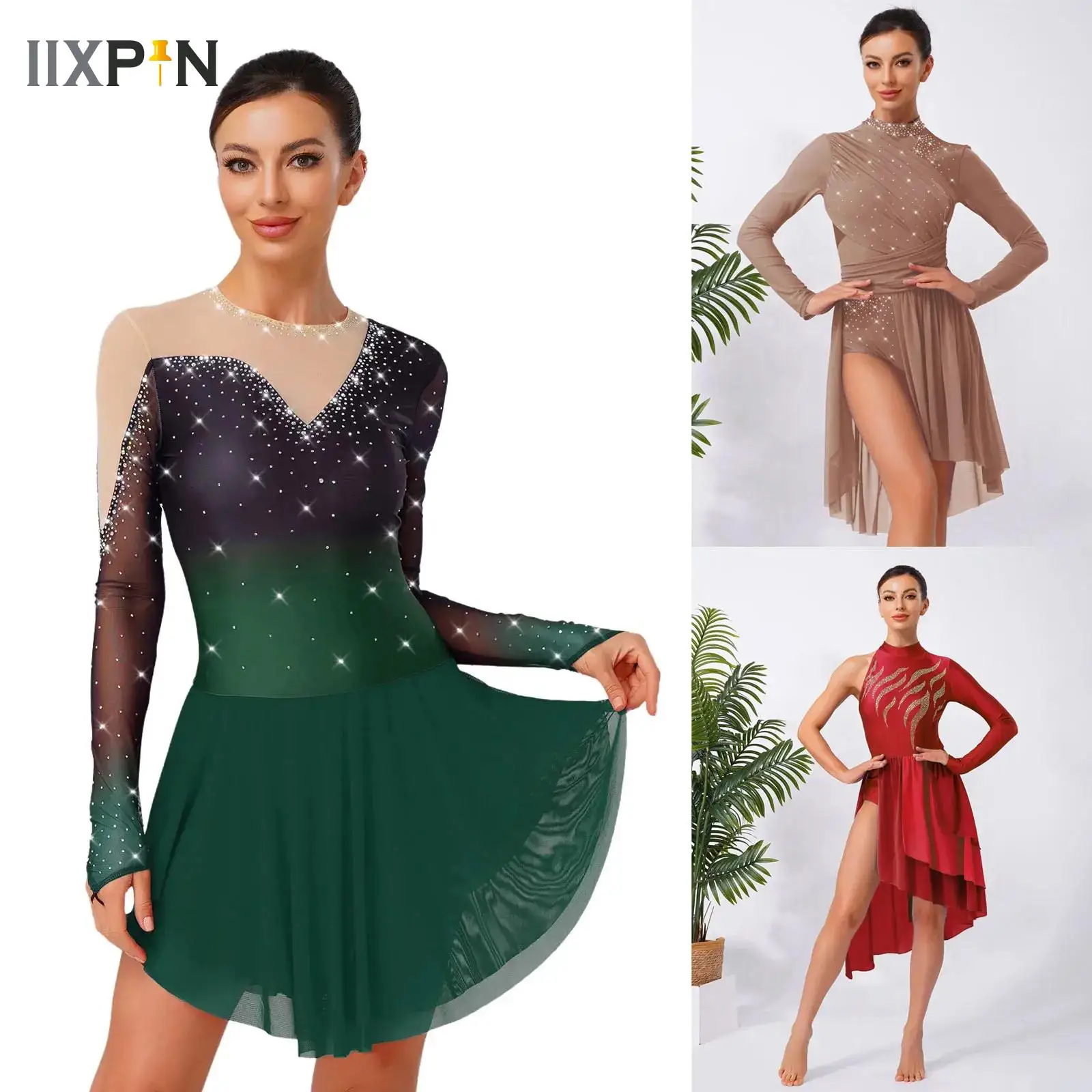 Women Ballet Dance Dress Modern Figure Skating Lyrical Practice Dancewear Shiny Rhinestones Mesh Patchwork Skirted Leotard Dress
Women Ballet Dance Dress Modern Figure Skating Lyrical Practice Dancewear Shiny Rhinestones Mesh Patchwork Skirted Leotard Dress