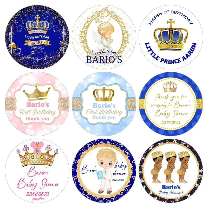 Custom Royal Blue Baby Shower Stickers Gold Crown Glitter Baby Boy First Birthday Round Sticker Labels Party Decoration for Kids
Custom Royal Blue Baby Shower Stickers Gold Crown Glitter Baby Boy First Birthday Round Sticker Labels Party Decoration for Kids