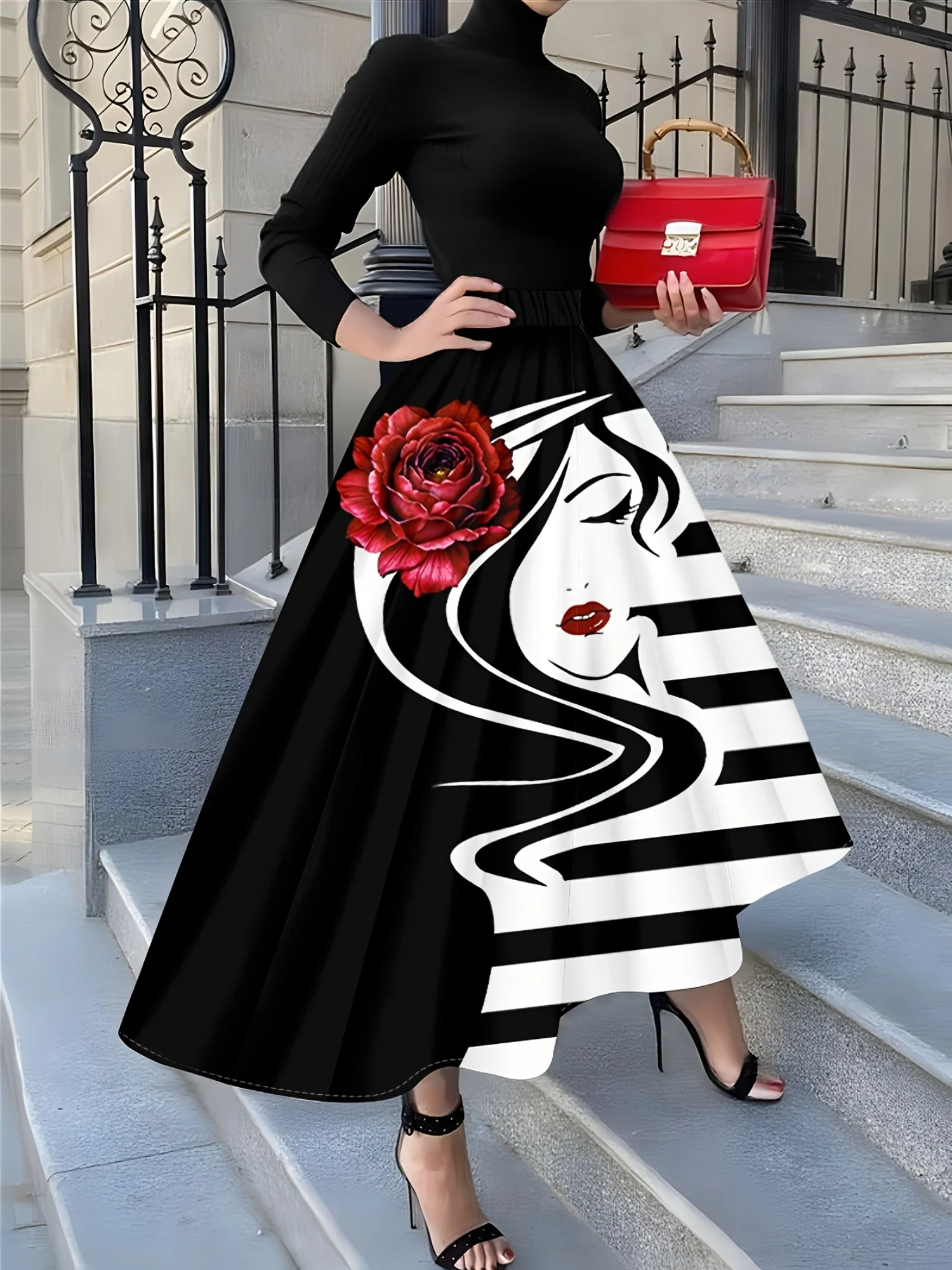 Юбка-миди с принтом в стиле вакансионного дизайна: черно-белый портрет красной розы, подходит для любого сезона.
Юбка-миди с принтом в стиле вакансионного дизайна: черно-белый портрет красной розы, подходит для любого сезона.