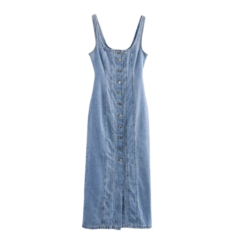 Square Collar Vest Denim Dress Women Summer Spaghetti Strap Sleeveless Single Breasted Slim Fit Long Dress Female Sundress
Square Collar Vest Denim Dress Women Summer Spaghetti Strap Sleeveless Single Breasted Slim Fit Long Dress Female Sundress