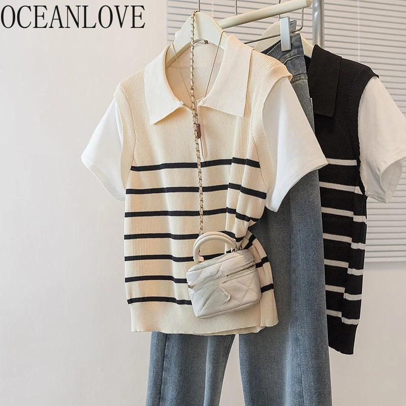OCEANLOVE Поддельная 2-х предметная трикотажная футболка для женщин в консервативном стиле в полоску, простые футболки Ropa De Mujer на весну и лето, корейский стиль
OCEANLOVE Поддельная 2-х предметная трикотажная футболка для женщин в консервативном стиле в полоску, простые футболки Ropa De Mujer на весну и лето, корейский стиль