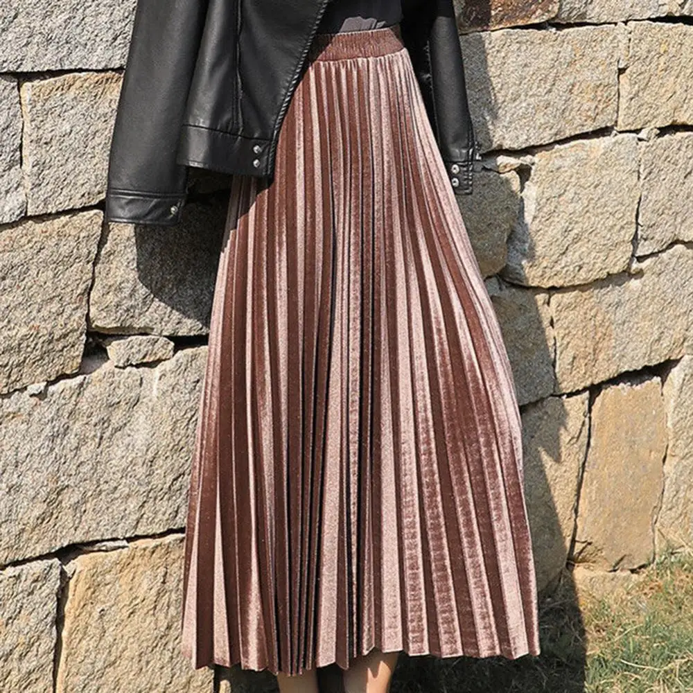 Solid Color Elastic Skirt Pleated Chic Women Waistband Velvet Large Swing Long Women Long Women Long Women Long Skir
Solid Color Elastic Skirt Pleated Chic Women Waistband Velvet Large Swing Long Women Long Women Long Women Long Skir