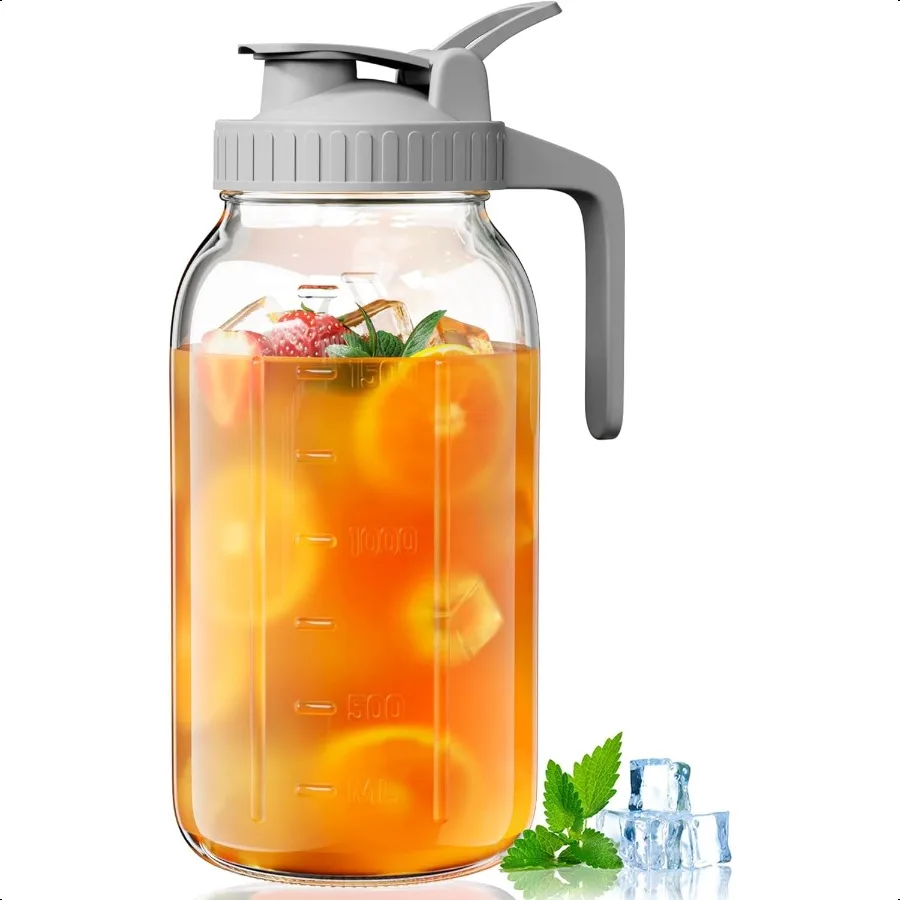 Glass Pitcher with Lid 64 oz Large Mason Jar Wide Mouth Sun Tea Glass Jar for Outside Iced Tea Pitcher for Cold Beverages Breas
Glass Pitcher with Lid 64 oz Large Mason Jar Wide Mouth Sun Tea Glass Jar for Outside Iced Tea Pitcher for Cold Beverages Breas
