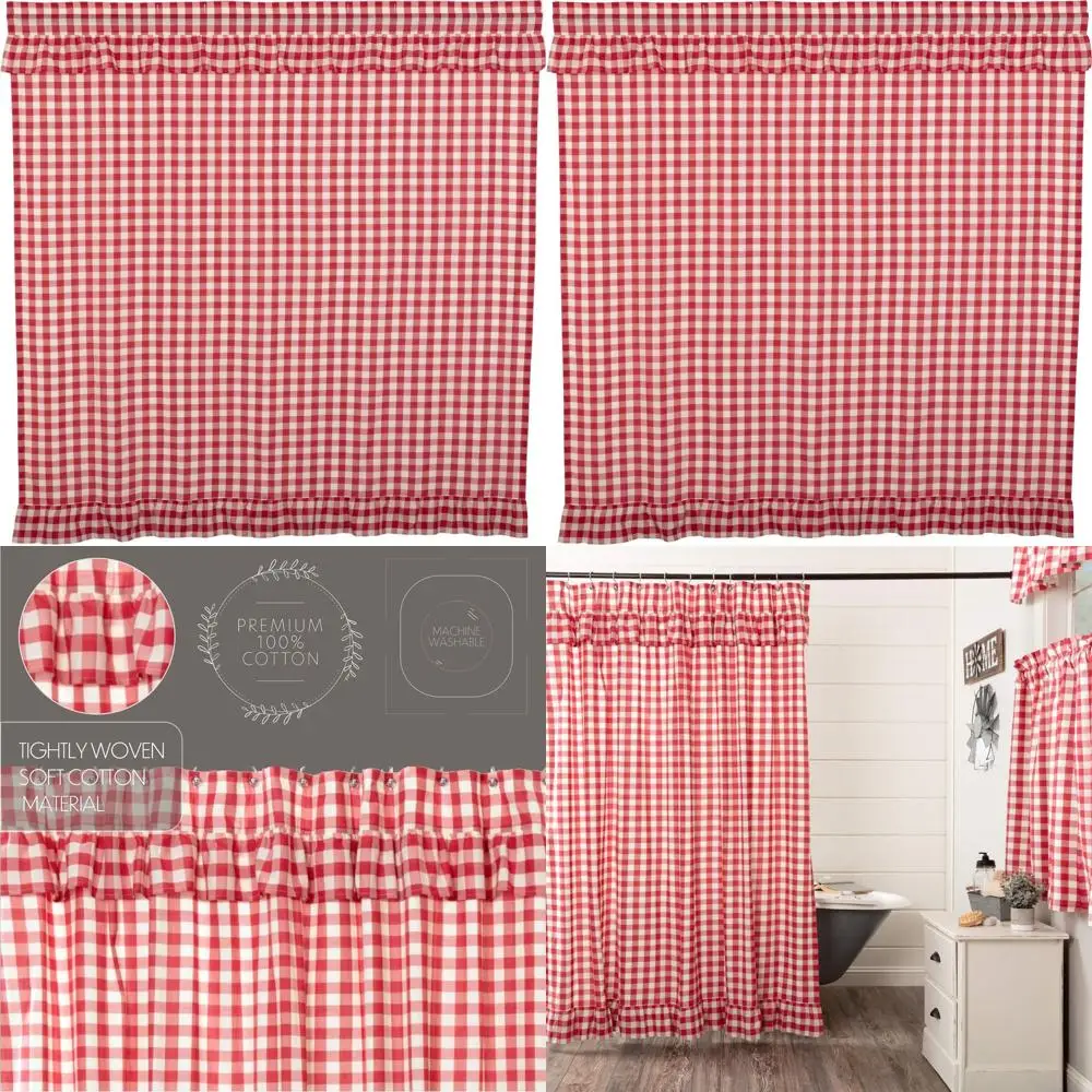 Red Country-Style Cotton Buffalo Check Bath Curtain with Pocket and Button Holes, Farmhouse Charm
Red Country-Style Cotton Buffalo Check Bath Curtain with Pocket and Button Holes, Farmhouse Charm