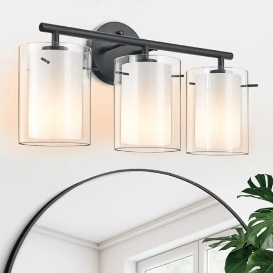 Matte Bathroom Light Fixtures Over Mirror with Dual Glass Shades, Modern 3-Light Vanity Lights, 20in Vanity Light Fixtures Abov
Matte Bathroom Light Fixtures Over Mirror with Dual Glass Shades, Modern 3-Light Vanity Lights, 20in Vanity Light Fixtures Abov