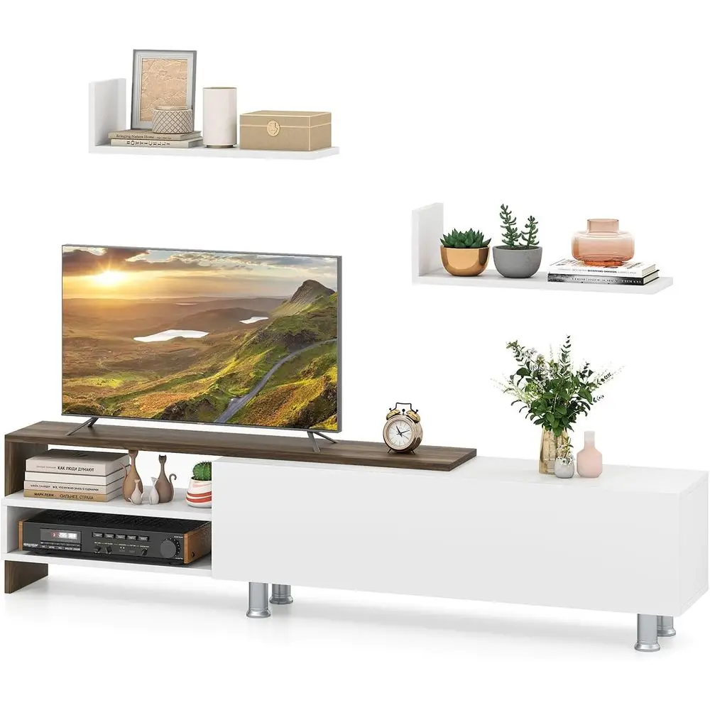 White TV Stand with 2 Shelves, Entertainment Center for TVs up to 80, Storage Cabinet & Media Table Set for Living Room
White TV Stand with 2 Shelves, Entertainment Center for TVs up to 80, Storage Cabinet & Media Table Set for Living Room