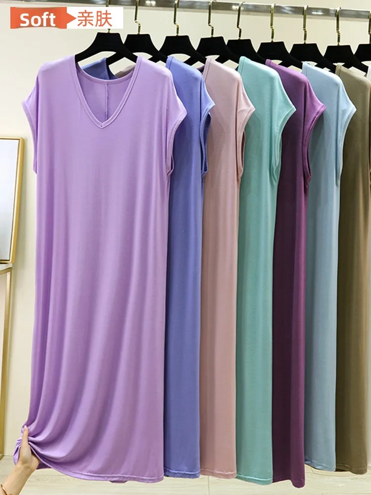 Slimming Effect Modal V-Neck Short Sleeve Home Dress Women Summer Thin Sleepwear Casual Midi Dress Comfortable Loose Fit
Slimming Effect Modal V-Neck Short Sleeve Home Dress Women Summer Thin Sleepwear Casual Midi Dress Comfortable Loose Fit