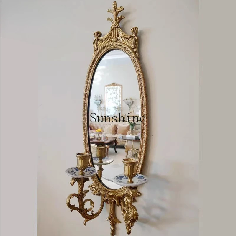 Retro copper oval hanging mirror with simple wind candlestick ornament
Retro copper oval hanging mirror with simple wind candlestick ornament