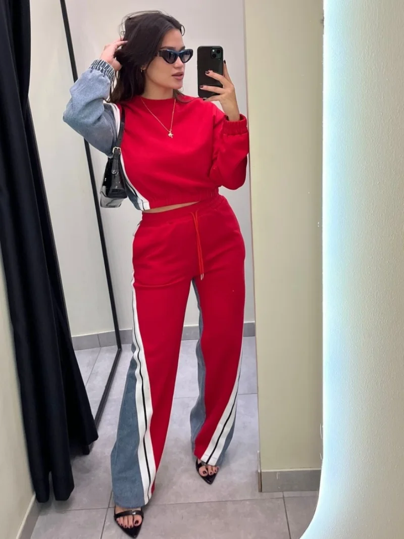 Denim Patchwork 2 Piece Sets Women Outfit Fall Clothes Women Long Sleeve Pullover Sweatshirt Top and Pant Sets Casual Tracksuits
Denim Patchwork 2 Piece Sets Women Outfit Fall Clothes Women Long Sleeve Pullover Sweatshirt Top and Pant Sets Casual Tracksuits