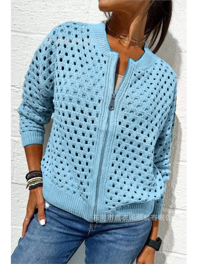 Fashion Knitted Hollowed-out Women's Jacket For Autumn Casual Unique And Versatile Solid-color Knitted Zipper Jacket For Women
Fashion Knitted Hollowed-out Women's Jacket For Autumn Casual Unique And Versatile Solid-color Knitted Zipper Jacket For Women