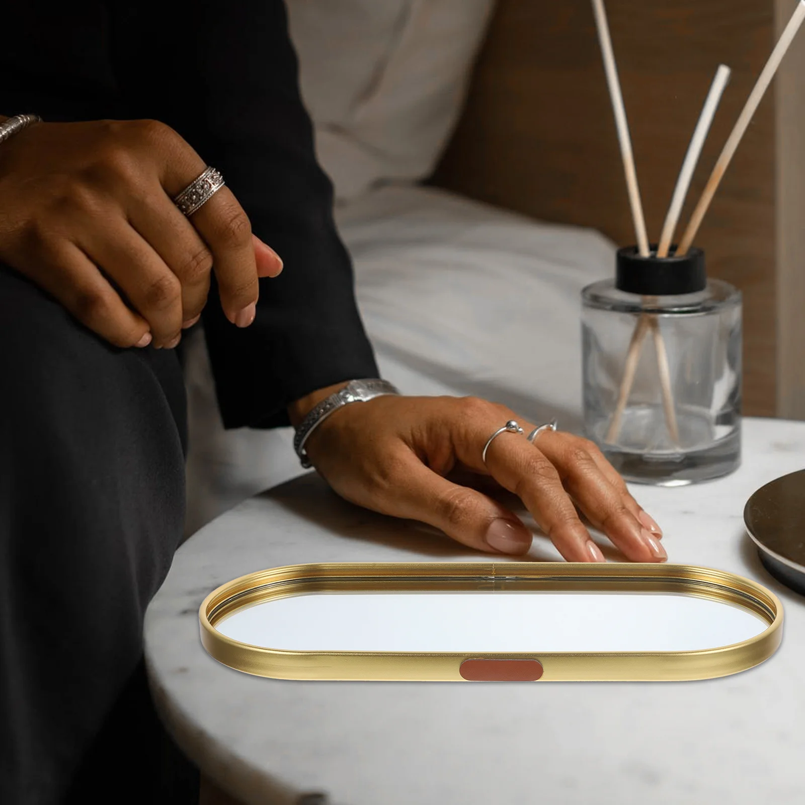 Storage Vanity Tray for Dressing Table Golden Decorative Trays Mirror Jewellery
Storage Vanity Tray for Dressing Table Golden Decorative Trays Mirror Jewellery