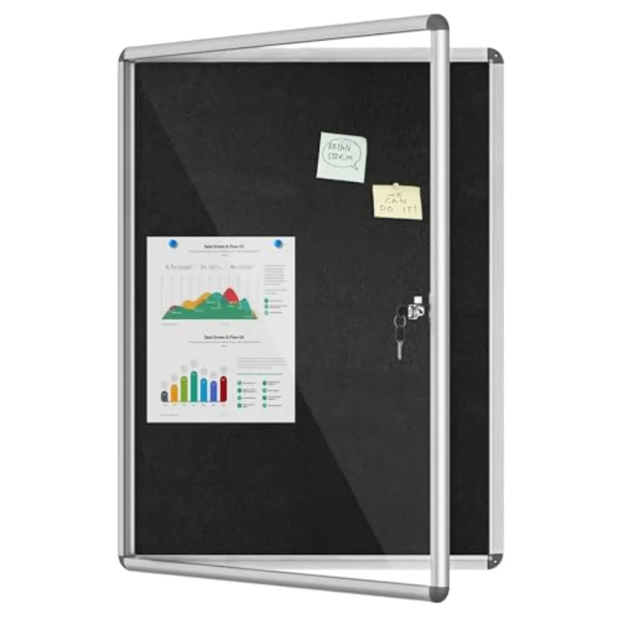 38"x28" Enclosed Bulletin Board Lockable Weather-Resistant Aluminum Cork Noticeboard for School and Office Silver Frame w/Black
38"x28" Enclosed Bulletin Board Lockable Weather-Resistant Aluminum Cork Noticeboard for School and Office Silver Frame w/Black