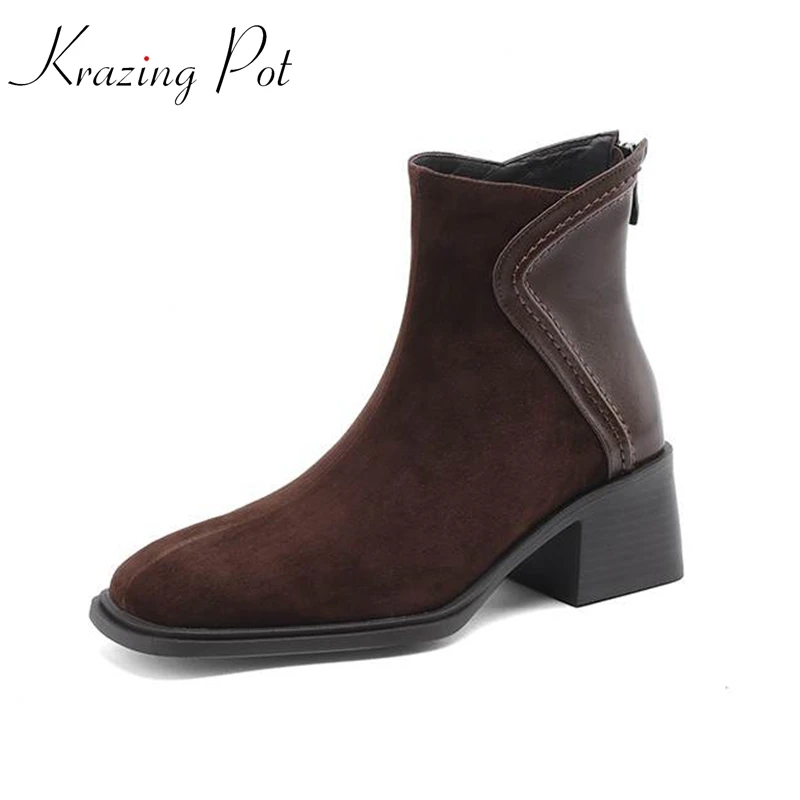 Krazing Pot Sheep Suede Natural Leather Square Toe Thick High Heels Winter Chelsea Boots Zipper Concise Gorgeous Ins Ankle Boots
Krazing Pot Sheep Suede Natural Leather Square Toe Thick High Heels Winter Chelsea Boots Zipper Concise Gorgeous Ins Ankle Boots