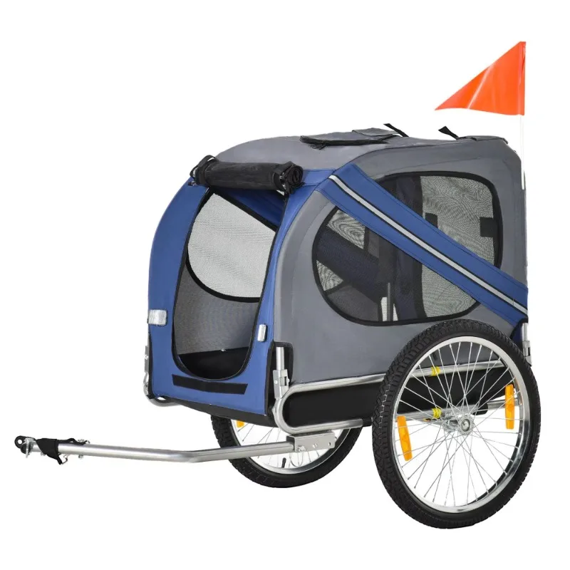 Blue-Grey Pet Bike Trailer with Off-Road Wheels, 3 Entrances, Mesh Guard, Security Wagon
Blue-Grey Pet Bike Trailer with Off-Road Wheels, 3 Entrances, Mesh Guard, Security Wagon