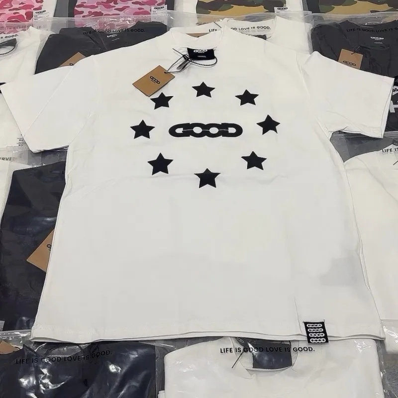Летние комфортные хлопковые футболки GOODBRAND с принтом в виде звезд и букв, повседневные свободные топы в уличном стиле для мужчин и женщин, с коротким рукавом
Летние комфортные хлопковые футболки GOODBRAND с принтом в виде звезд и букв, повседневные свободные топы в уличном стиле для мужчин и женщин, с коротким рукавом