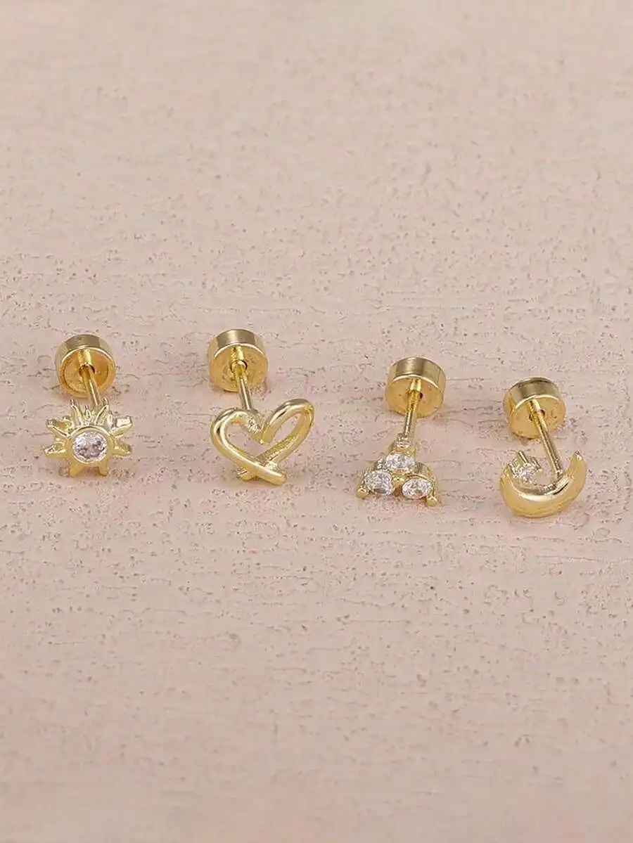 4pcs Set Stainless Steel Star Moon Heart Stud Earrings For Women Unisex Punk Style Cartilage Jewelry
4pcs Set Stainless Steel Star Moon Heart Stud Earrings For Women Unisex Punk Style Cartilage Jewelry
