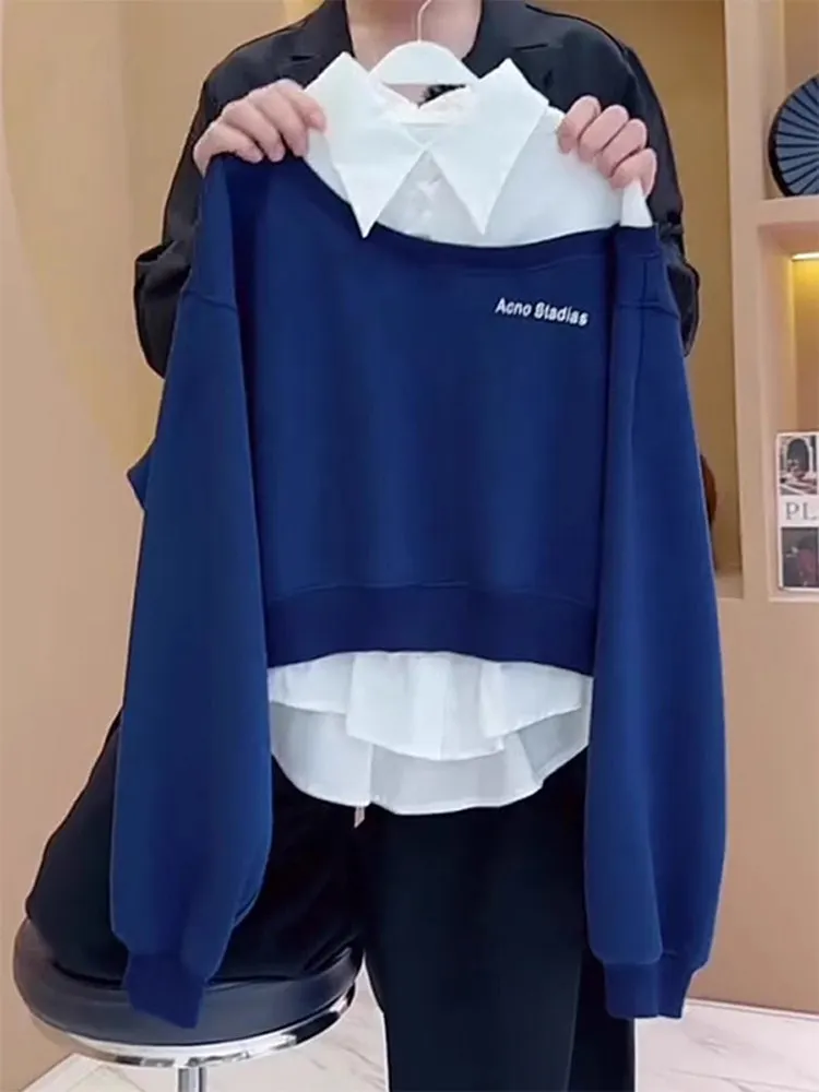 Loose Fit Korean Style Women's Casual Long Sleeve Neck Shirt Blue Spring 2025 Fashionable Patchwork Two-Piece Look
Loose Fit Korean Style Women's Casual Long Sleeve Neck Shirt Blue Spring 2025 Fashionable Patchwork Two-Piece Look