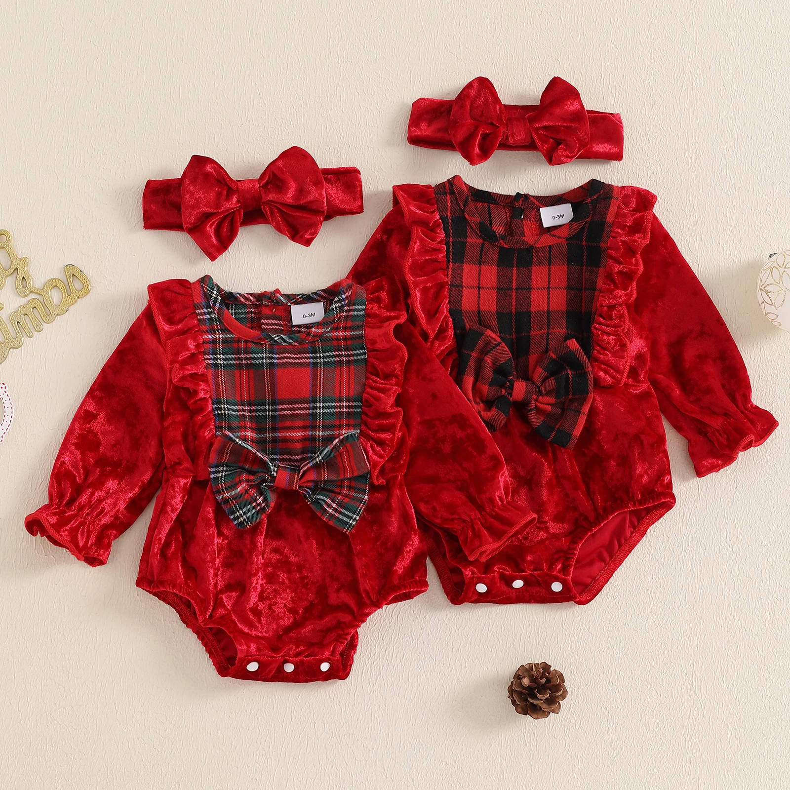 Infant Baby Girls Romper Plaid Print Velvet Long Sleeve Jumpsuit Headband Outfits Xmas Costumes
Infant Baby Girls Romper Plaid Print Velvet Long Sleeve Jumpsuit Headband Outfits Xmas Costumes