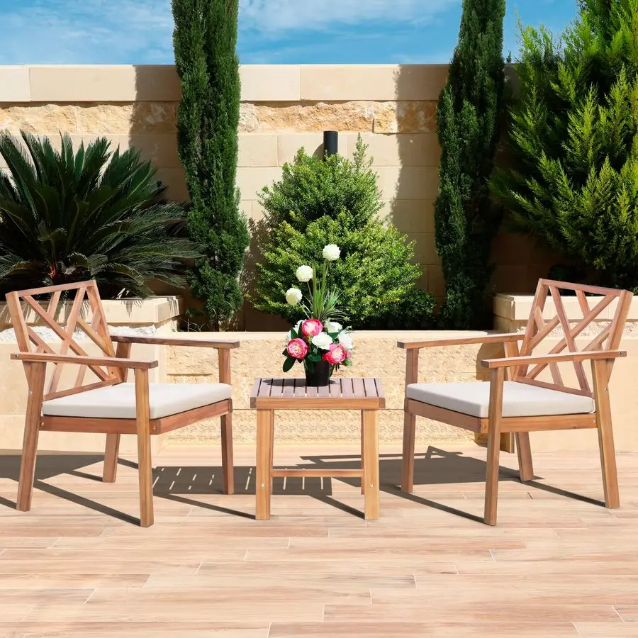 3 Piece Outdoor Patio Furniture Set, Wooden Conversation Patio Set with Padded Cushion Chairs and Coffee Table, Acacia Wood Lou
3 Piece Outdoor Patio Furniture Set, Wooden Conversation Patio Set with Padded Cushion Chairs and Coffee Table, Acacia Wood Lou