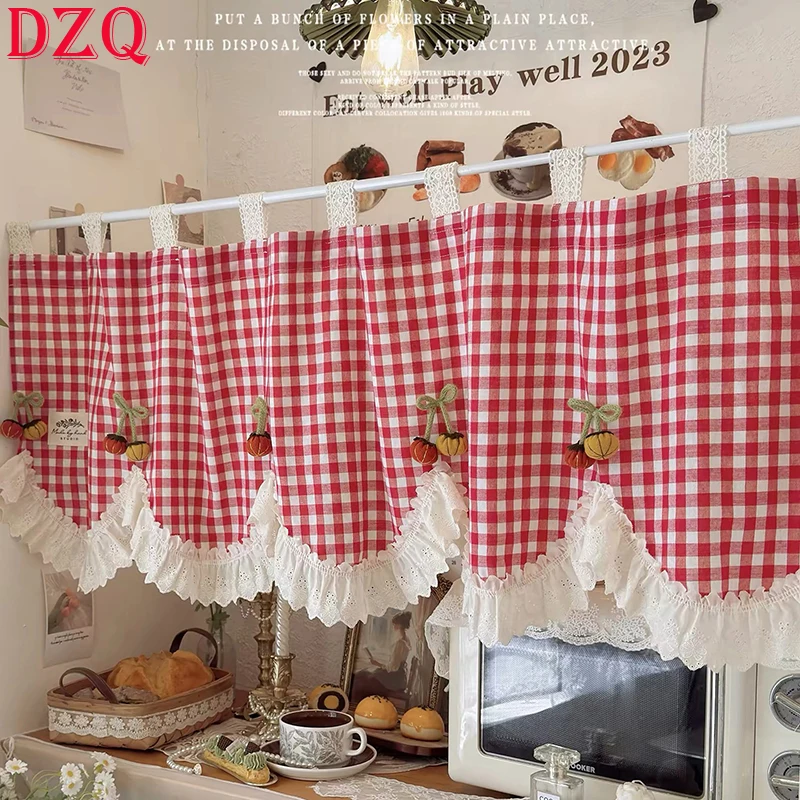 French Wave Lace Little Pumpkin Short Curtains for Kitchen Red Plaid Half Curtains Tab Top Window Valance Cotton Curtain #A691
French Wave Lace Little Pumpkin Short Curtains for Kitchen Red Plaid Half Curtains Tab Top Window Valance Cotton Curtain #A691