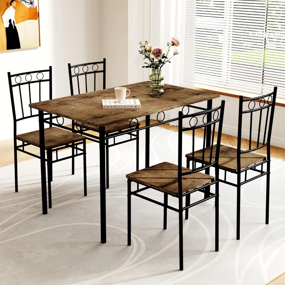 Dining Table Set for 4, 5-Piece Kitchen Table and Chairs, Rectangular Dining Room Table Set with 4 Chairs, Space-Saving Kitchen
Dining Table Set for 4, 5-Piece Kitchen Table and Chairs, Rectangular Dining Room Table Set with 4 Chairs, Space-Saving Kitchen