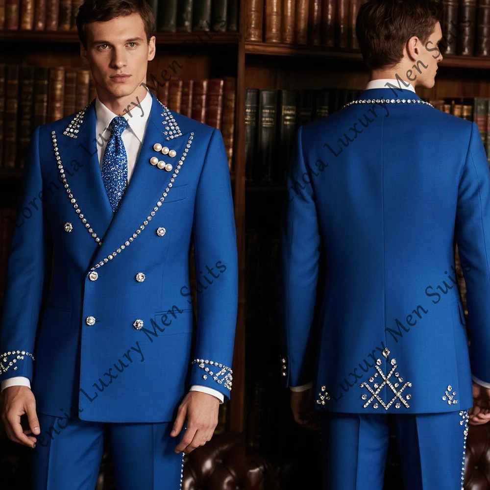 Glitter Crystal Suits for Male 2 Pieces Pearls Double Breasted Tuxedos Groom Outfits Customized Blazer Pants trajes para hombre
Glitter Crystal Suits for Male 2 Pieces Pearls Double Breasted Tuxedos Groom Outfits Customized Blazer Pants trajes para hombre
