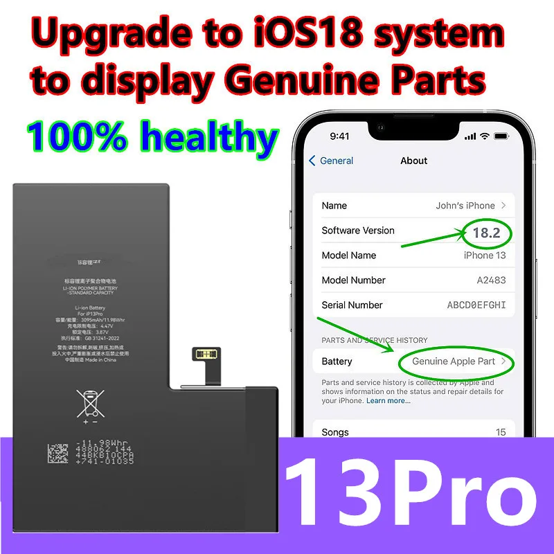 Оригинальные детали аккумулятора для iPhone 13 Pro. Настройки аккумулятора ios 18. Не выдвижное сообщение. Здоровье. 100%. Сварка не требуется.
Оригинальные детали аккумулятора для iPhone 13 Pro. Настройки аккумулятора ios 18. Не выдвижное сообщение. Здоровье. 100%. Сварка не требуется.