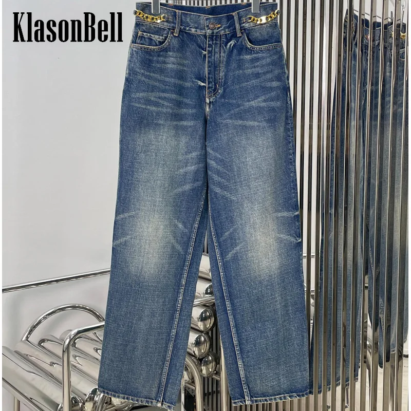 7.5 KlasonBell Women Chain Metal Decoration Denim Full Pants High Waist Loose Versatile Straight Jeans
7.5 KlasonBell Women Chain Metal Decoration Denim Full Pants High Waist Loose Versatile Straight Jeans