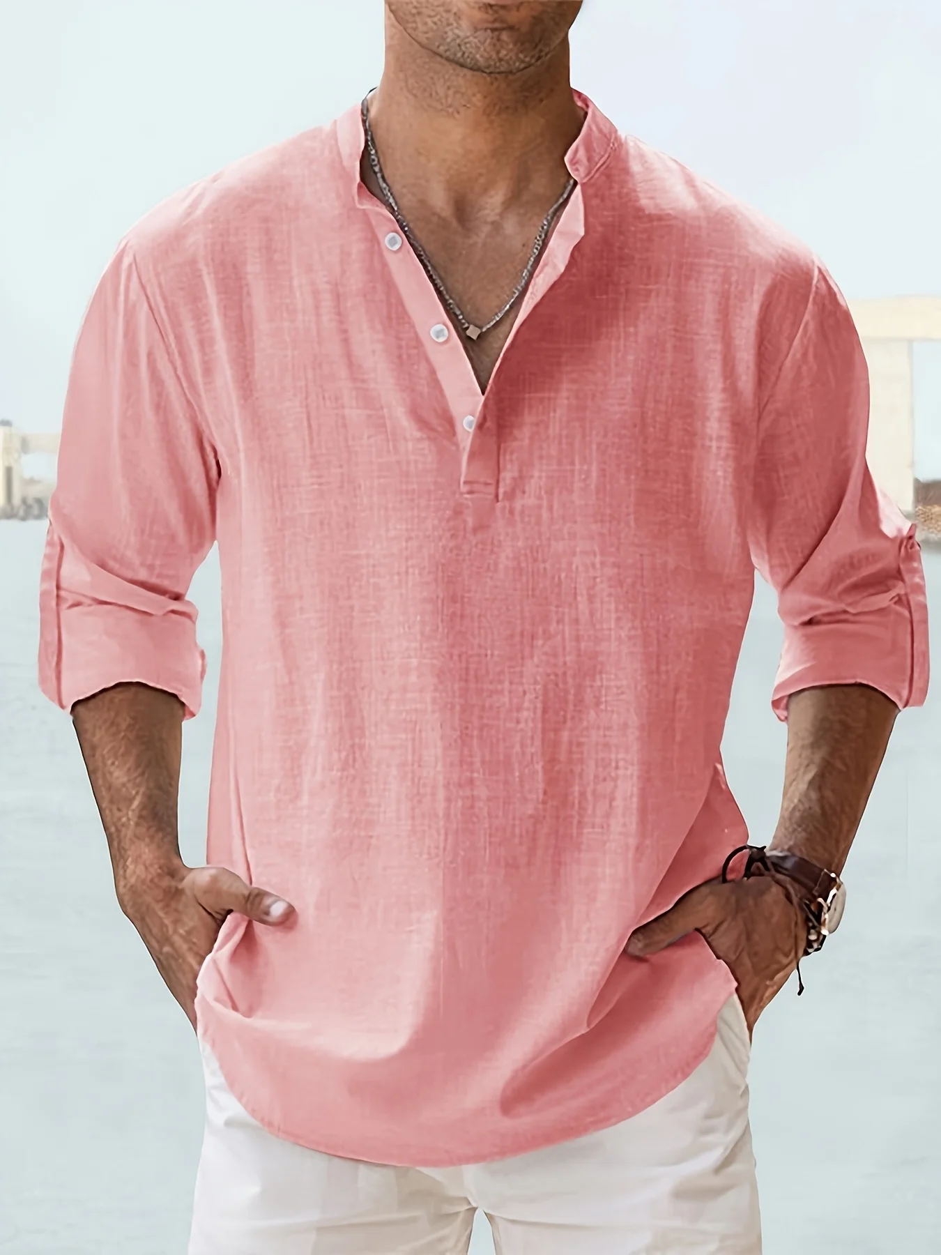 Men's Linen Stand Collar Long Sleeve T-Shirt Loose Fit; Solid Color Long Sleeve Cotton Linen Shirt
Men's Linen Stand Collar Long Sleeve T-Shirt Loose Fit; Solid Color Long Sleeve Cotton Linen Shirt