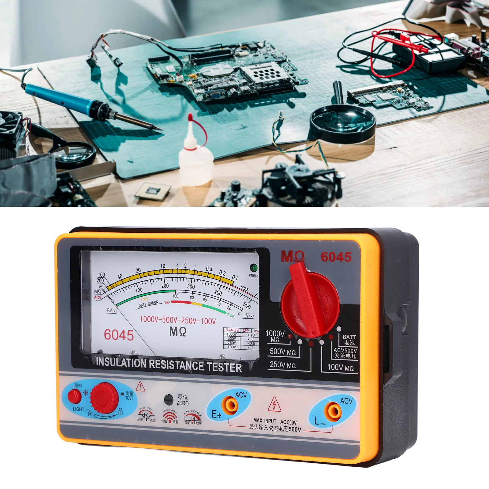 Megohmmeter Tester Resistance Tester TY6045 Insulation Resistance Tester Portable High Accuracy Megohmmeter 1000V 5MΩ‑2000MΩ
Megohmmeter Tester Resistance Tester TY6045 Insulation Resistance Tester Portable High Accuracy Megohmmeter 1000V 5MΩ‑2000MΩ