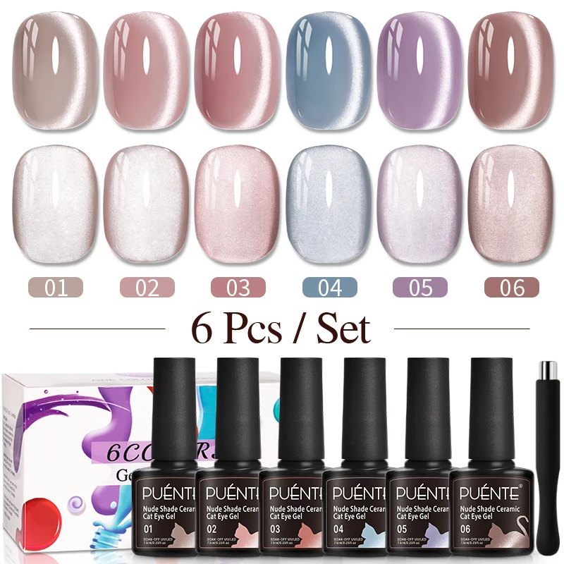 PUENTE 6pcs Nude Shade Ceramic Cat Eye Gel Nail Polish With Magnet Set, Alcohol-Free, Smooth & Shiny Finish, Perfect For All Season, UV/LED Lamp Curable Nail Varnish, Long-Lasting Wear, High Quality For Salon & Home Use
PUENTE 6pcs Nude Shade Ceramic Cat Eye Gel Nail Polish With Magnet Set, Alcohol-Free, Smooth & Shiny Finish, Perfect For All Season, UV/LED Lamp Curable Nail Varnish, Long-Lasting Wear, High Quality For Salon & Home Use